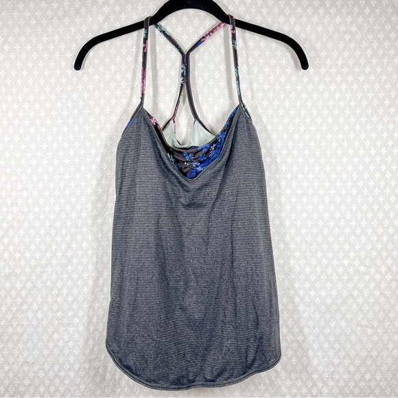 Lululemon Grey Floral Rest Less Lined Tank Top - Picture 1 of 5